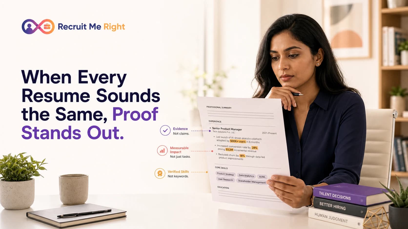 Recruiter reviewing a candidate resume for skills and measurable achievements